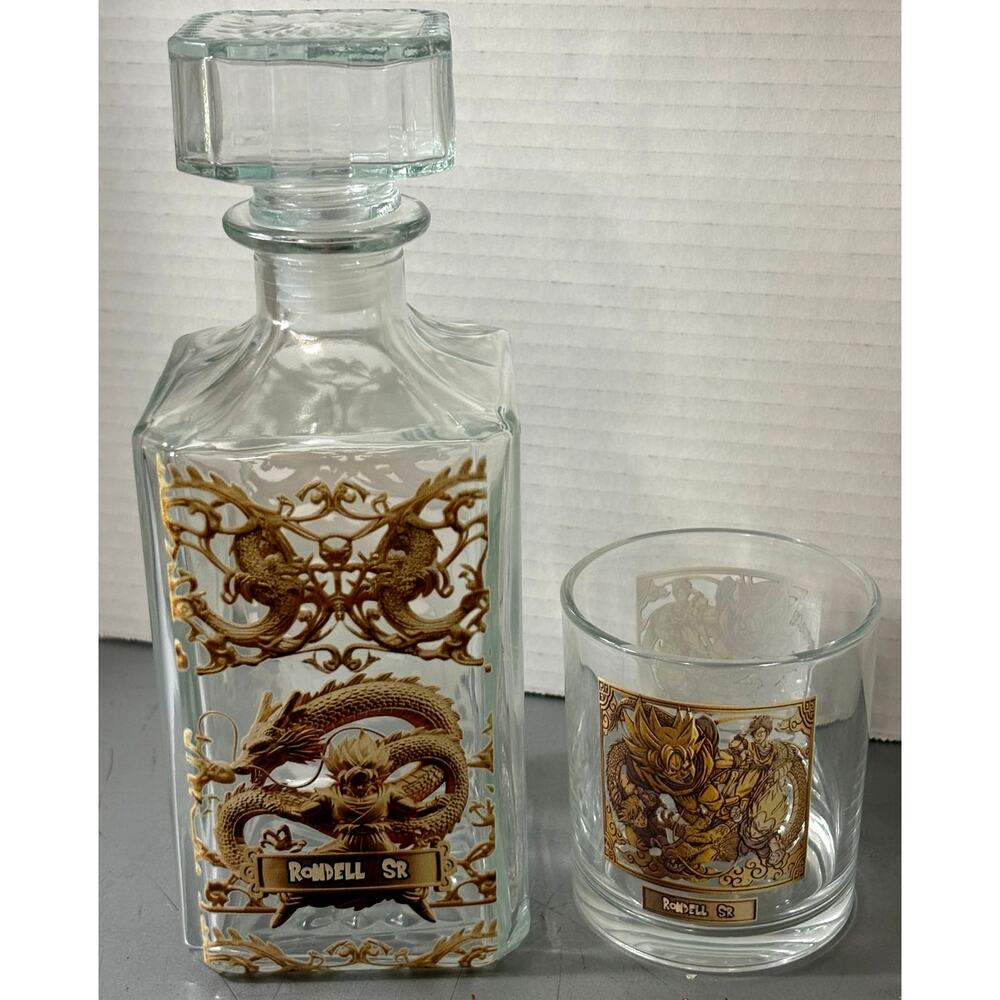 Limited Edition Dragon Lunar Year Whiskey Decanter & Glass Set-Cut Glass Lid-New
